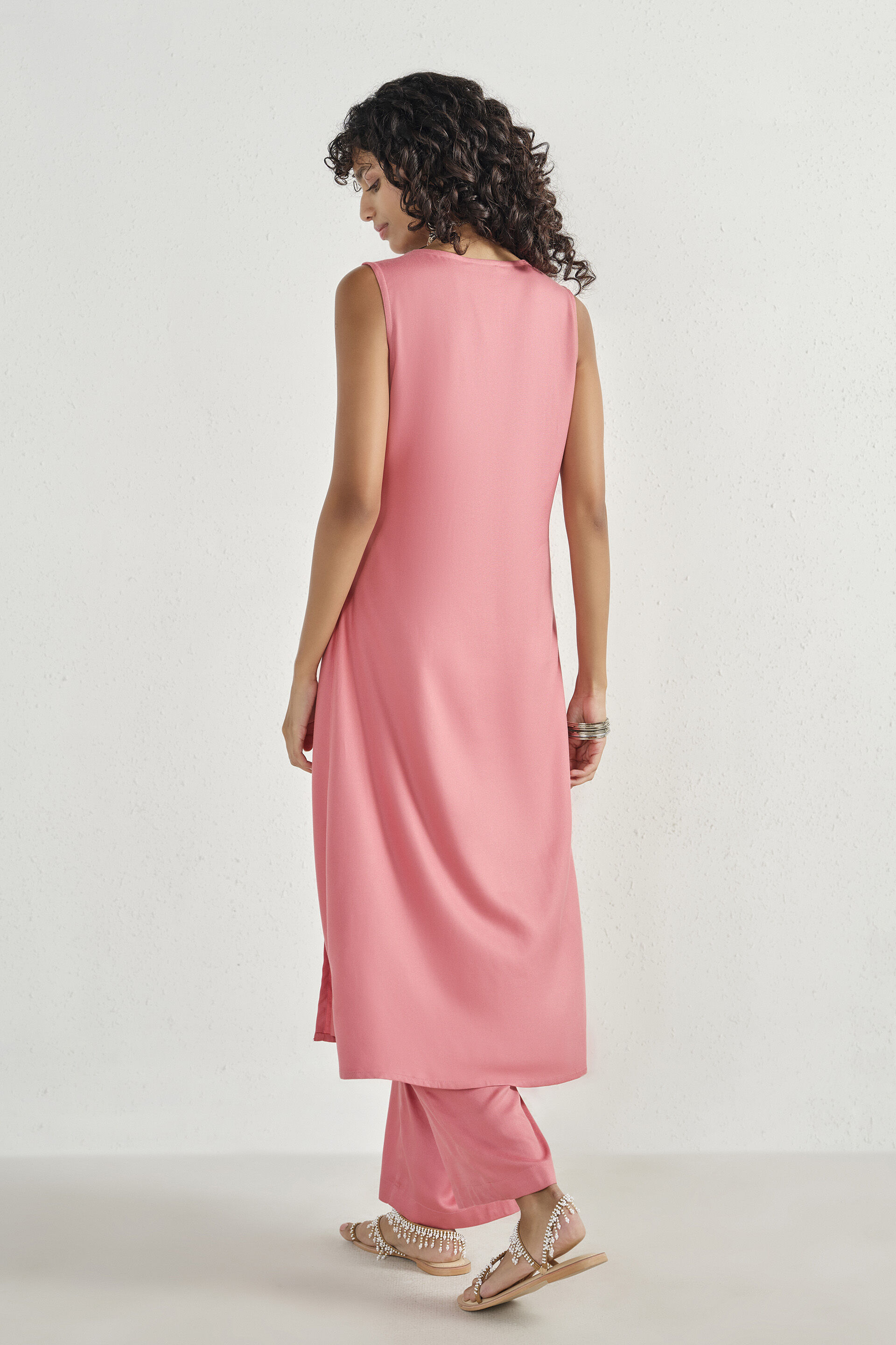 Pink Embroidered Overlap Kurta Set, Pink, image 5